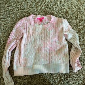 Pink and White Cable Knit Sweater